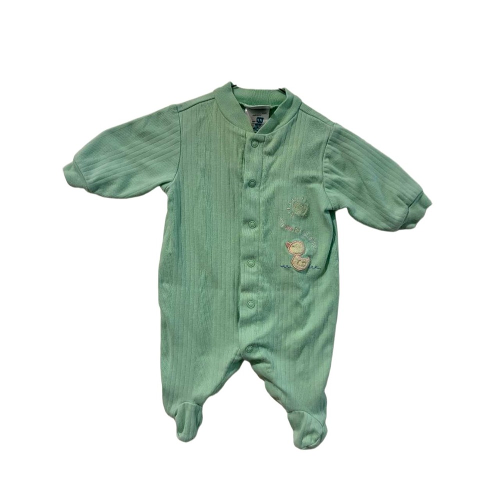 Vintage Child of Mine Newborn Green Ribbed Footed Sleeper Sun Duckling